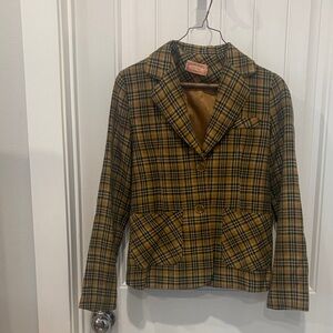 Vintage Plaid Women's Blazer in Brown and Black